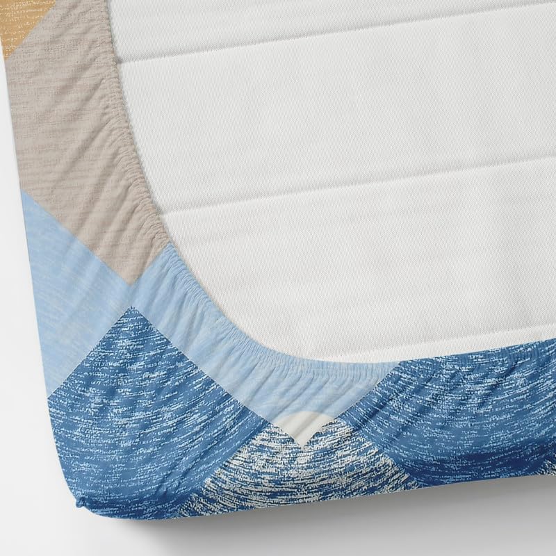 Image of NEW LEAF Cotton Fitted King Size Bedsheets with 2 Pillow Covers | Elastic Fitted | Wrinklefree | Ultrasoft |Winter Bedsheet 220 tc tc Floral | 710x72+10 Inches, Beige Blue