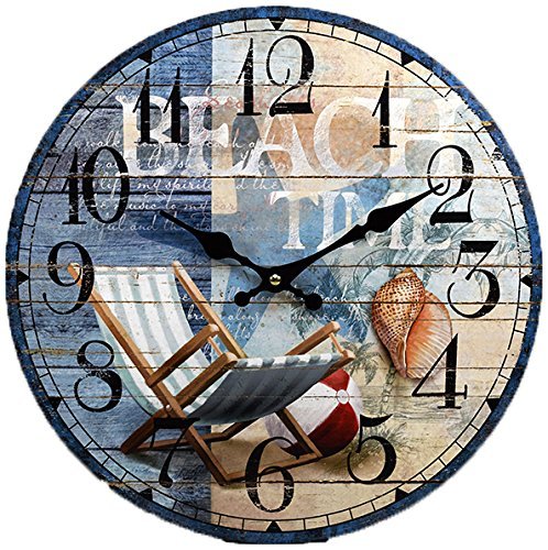 Sea Creations Wooden Wall Clock - Coastal, Nautical, and Beach Themed | Decorative and Aesthetic 13 Inches Timepiece | Ideal Office or Home Decor | Living Room, Bedroom, or Beach House | Beach Chair