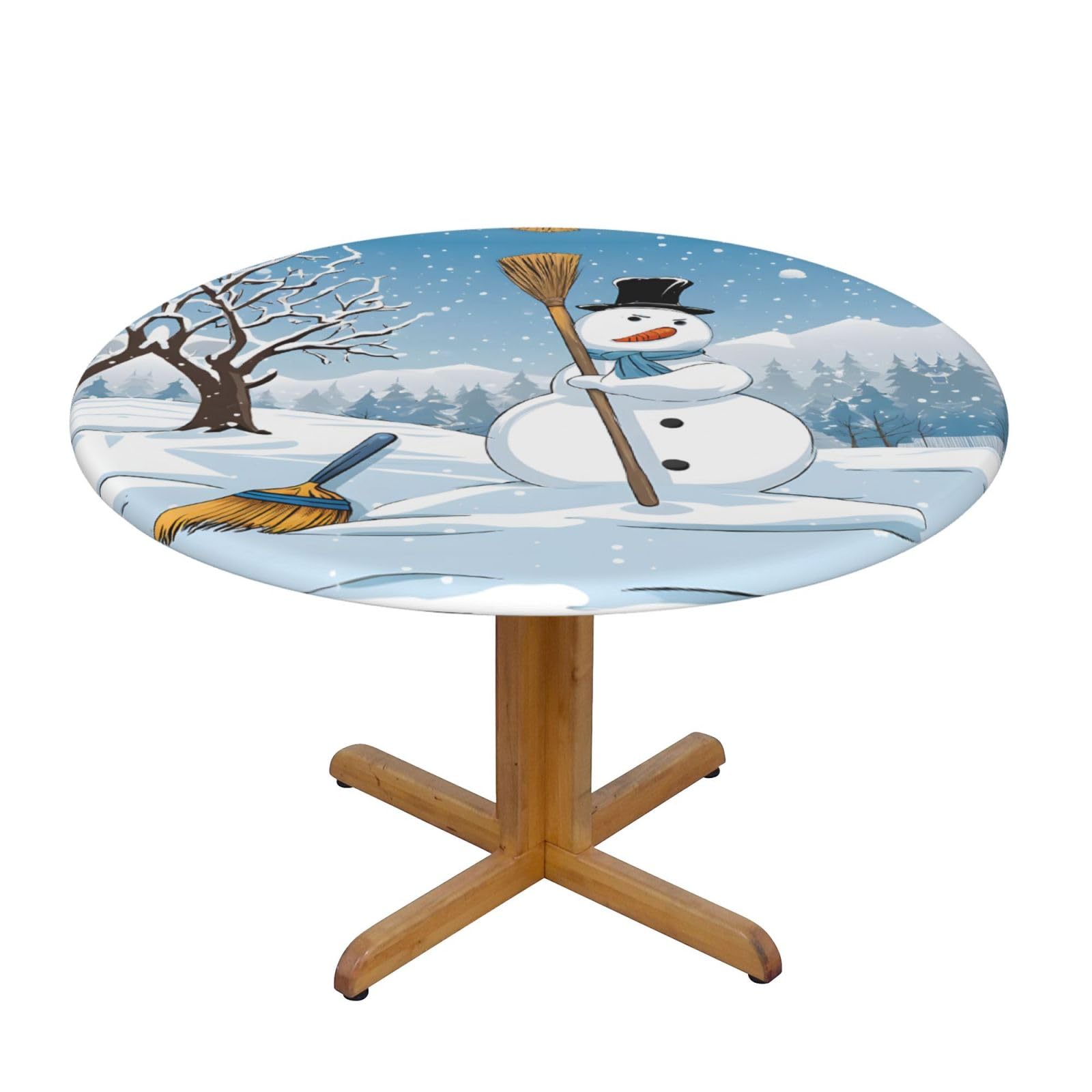 ESNAIUVCD Christmas print Waterproof Round Tablecloth,Outdoor Table Cloth with Elastic Edged, Elastic Tablecloth Wipeable, Garden Table Cloth Suitable for sizes 90cm-140cm