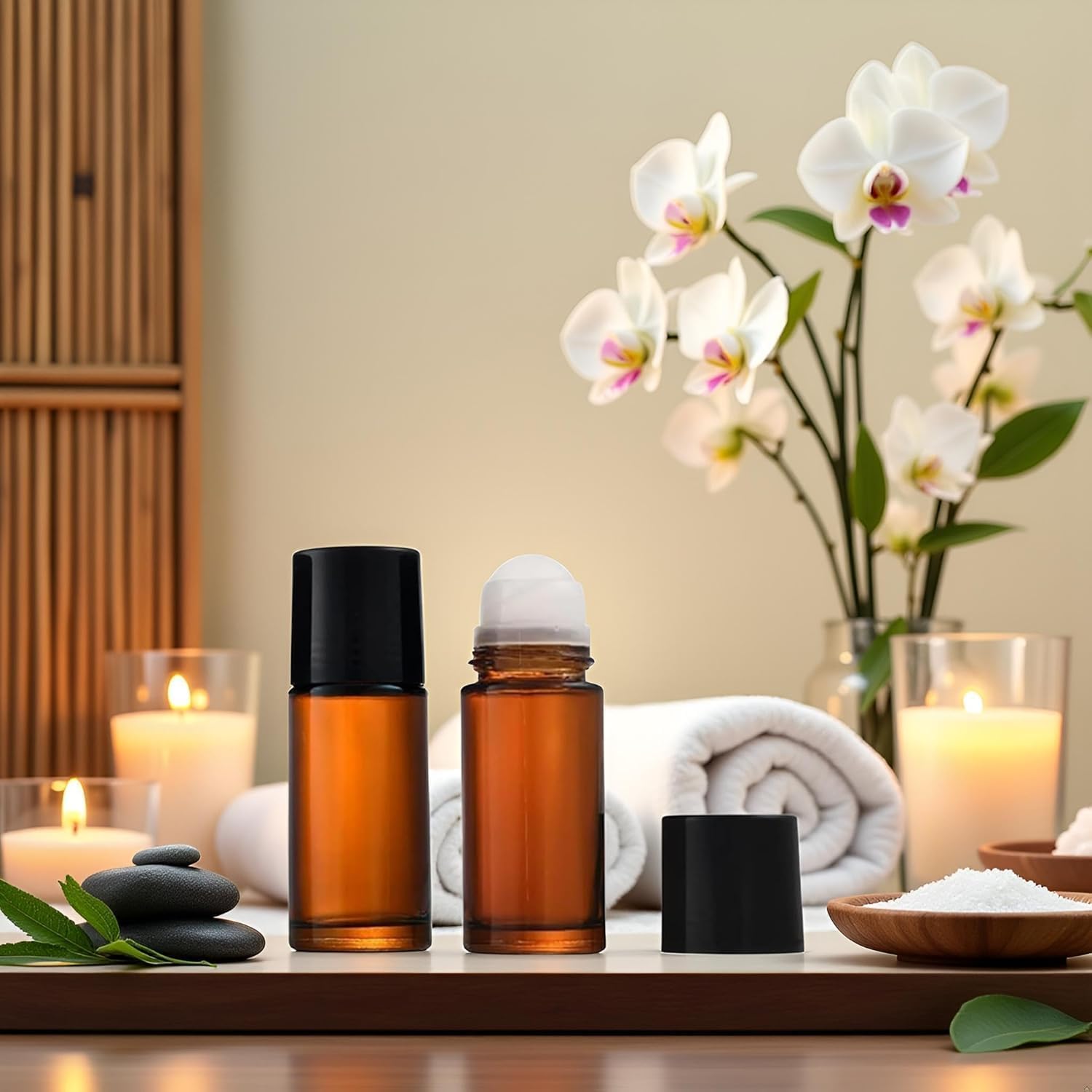 Lot de 2 flacons roulants en verre marron de 30 ml pour huiles essentielles, parfums, flacons à bille rechargeables, déodorants, outils de beauté et de soins personnels pour parfums, cosmétiques