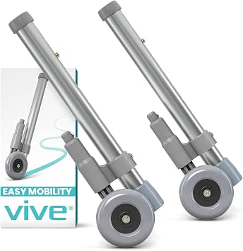 Vive Walker Wheels with Brakes - Mobility Aid Equipment for Seniors - Replacement Parts for Back Stability Safety - 3 Inch Rear Glide Rubber Wheel - Swivel/Lock Universal Adjustable Design