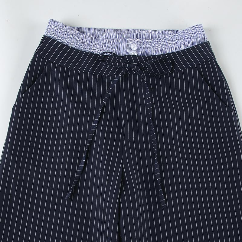 heyheyshine Striped Pants Women Color Block High Elastic Waisted Drawstring Straight Wide Leg Casual Y2k Pants Work Trousers3