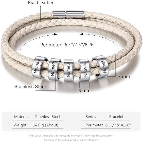 Miniatura 4 de Engrave Bracelets for Men Custom Gifts for Father Dad Name Bracelet with 1-6 Beaded Beads for Daddy Bracelet for Men Women Boyfriend Father's Day