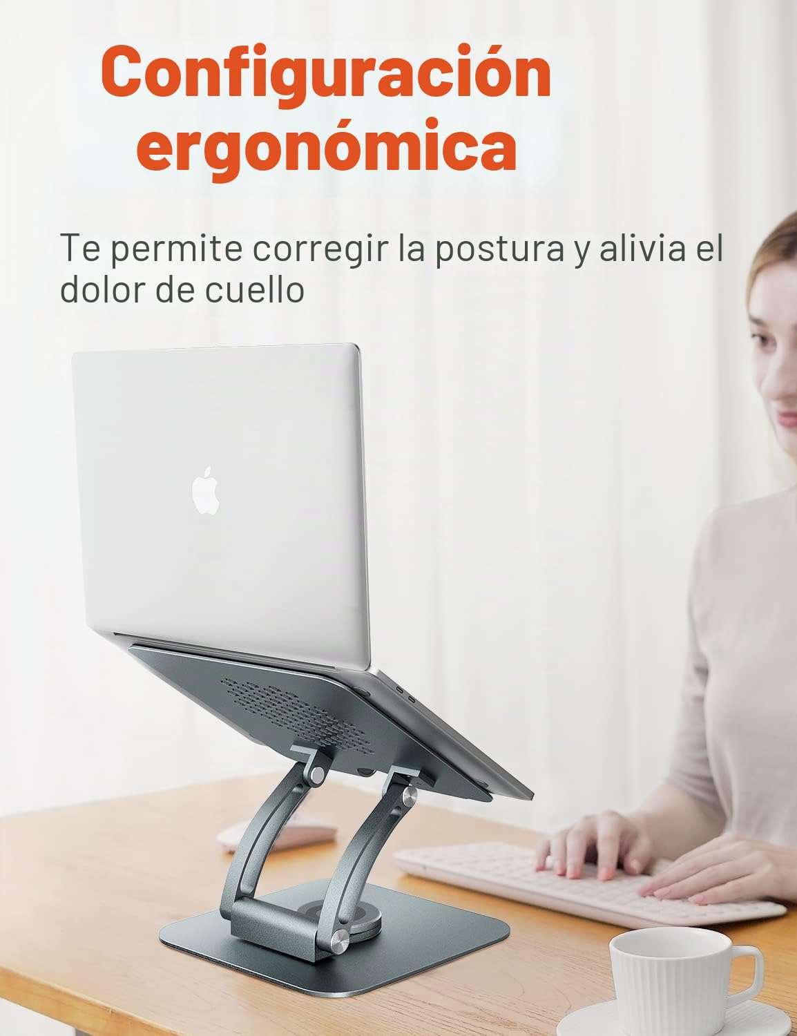 tounee Soporte para Portatil con Base giratoria de 360°, Altura Regulable, Soporte de Escritorio para de hasta 22 Libras, Compatible con Todos los portátiles, Gris