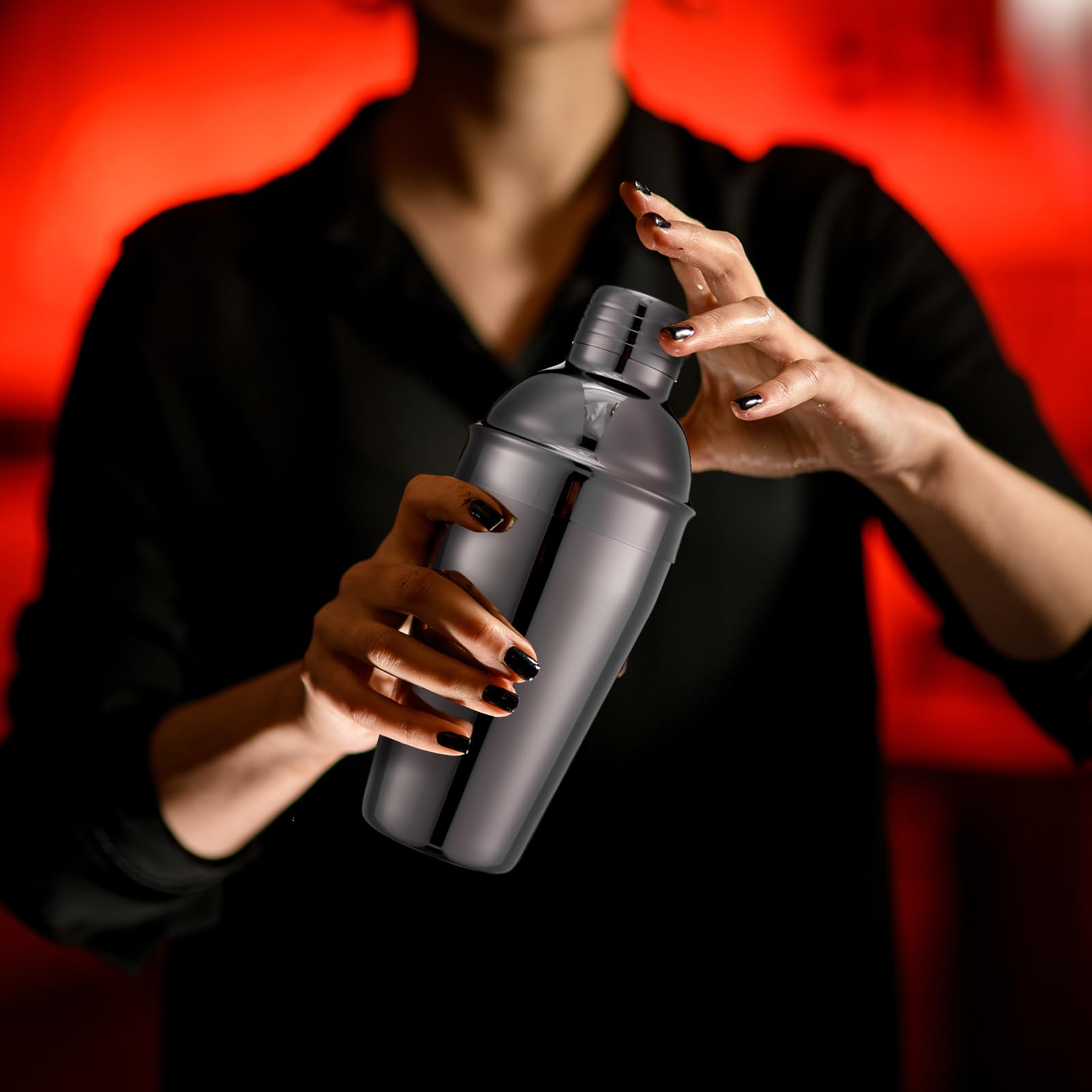 Nitial 6 shaker per cocktail da bar, professionale in acciaio inox, con filtro integrato, per barista, senza perdite, per bar e feste, strumento per mescolare bevande (530 ml, nero)