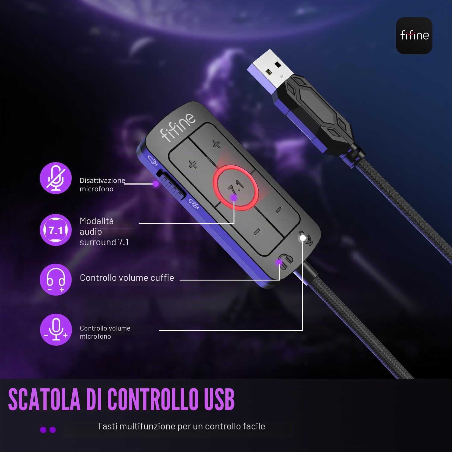FIFINE Cuffie da gioco per PC, cuffie USB Streaming con jack da 3,5 mm, microfono staccabile, suono surround 7.1 per PS4 PS5, cuffie over-ear nere H9