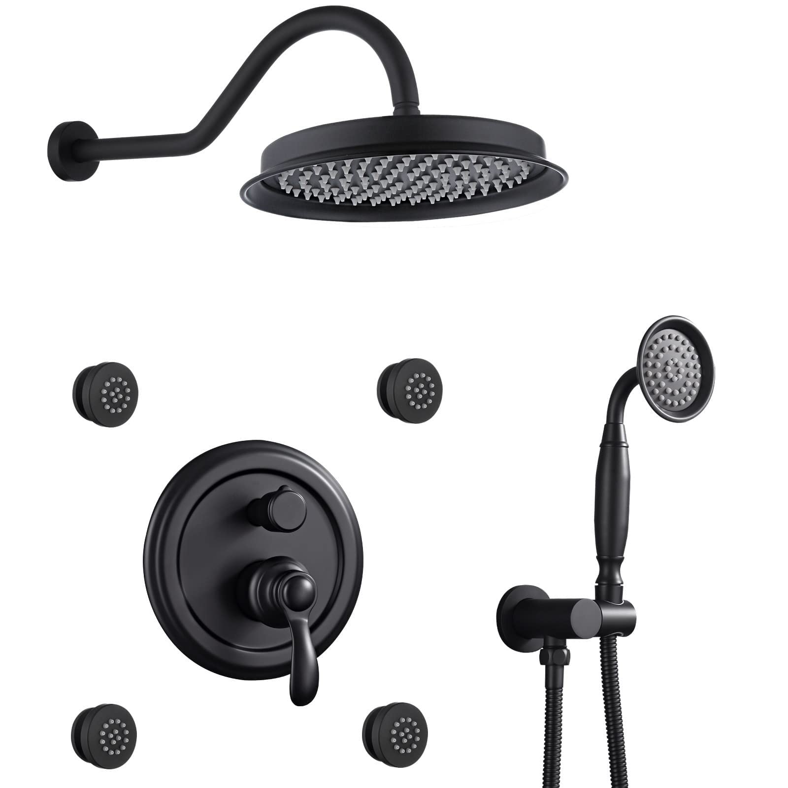 WOTZOV Rainfall Shower System Concealed Faucet Set With Handheld And 9 Inches Rain Head Combo With 4 Body Jets Mixer Tap,Orb