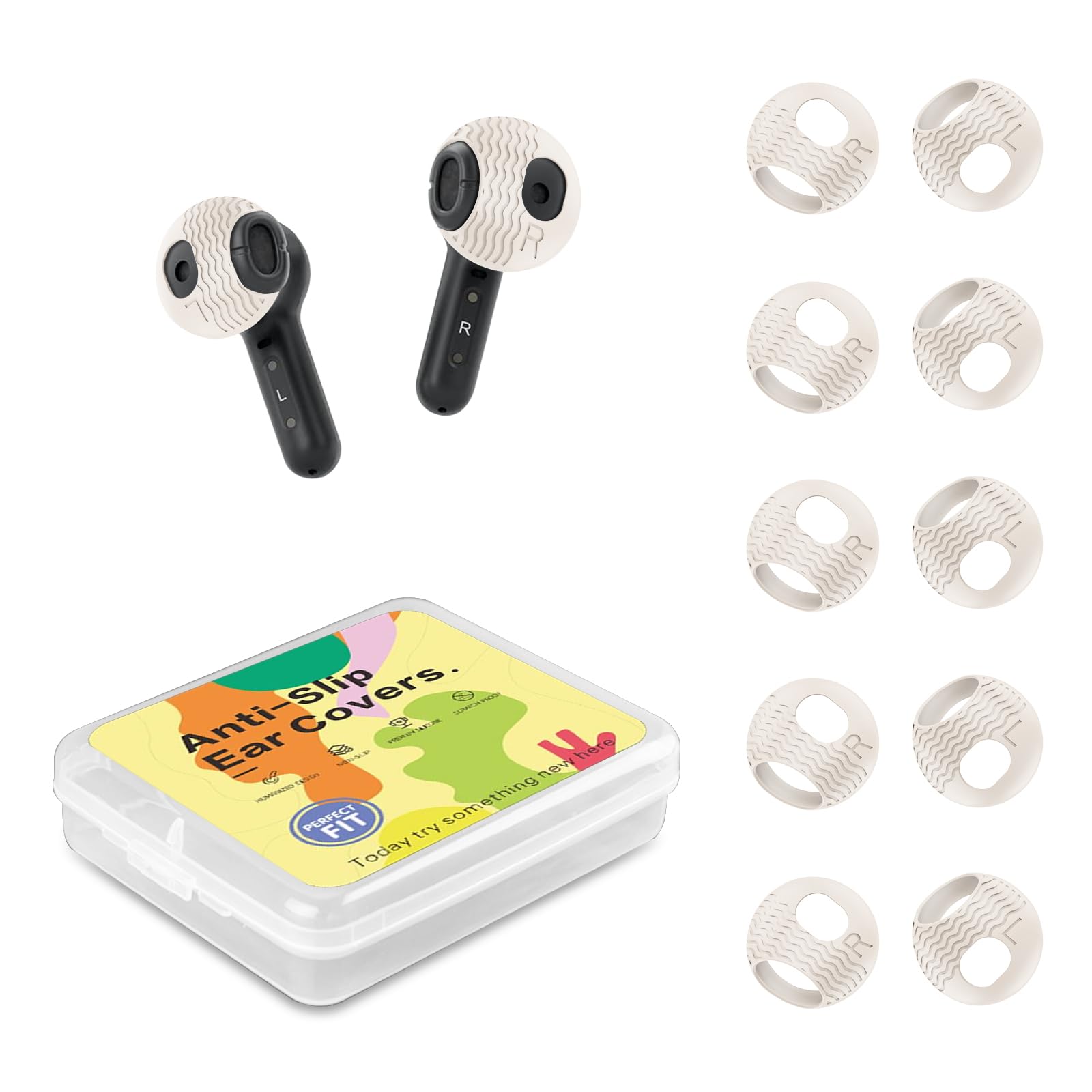 5 Pairs Replacement Ear Tips for Echo Buds 2023, Silicone Ear Buds Tips for All-New Echo Buds (2023 Release), Anti-Slip Ear Cover Earpads for Echo Buds 3rd Gen (Off White*5 Pairs)