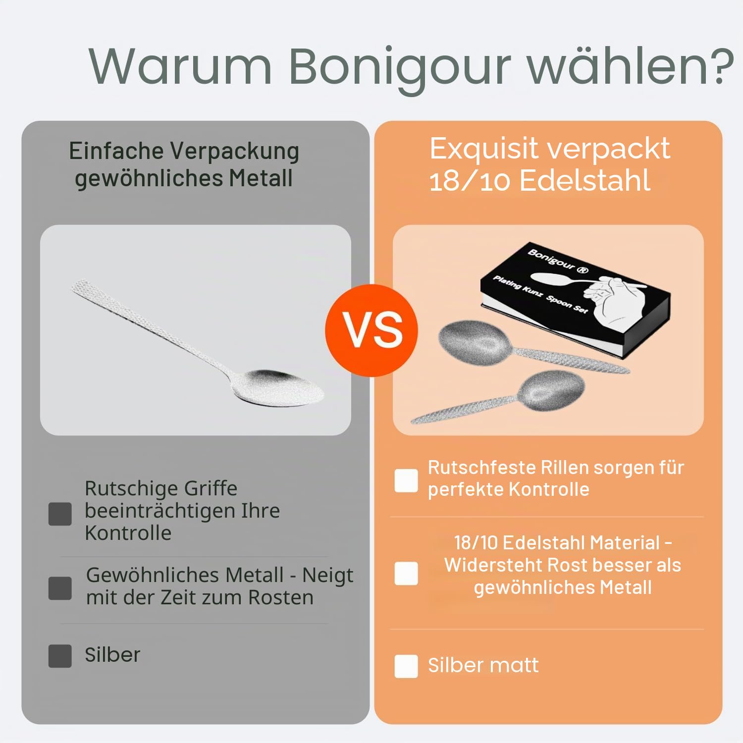 Chef Kunz Löffel, 18/10 Edelstahl, professionelles Set zum Backen, Plattieren, Quenelle, Servieren, Saucen, kulinarische Beschichtungswerkzeuge mit rutschfestem Griff (Silber)