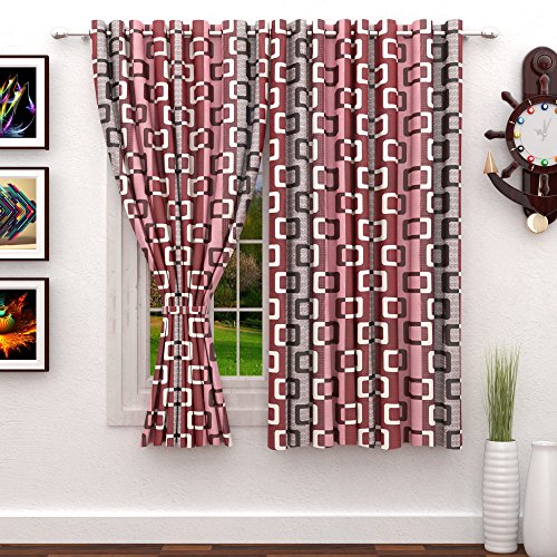 Image of Story@Home Combo Set of 2 Piece Modern Polyester Eyelet Abstract Pattern Ringtop Printed Window Curtains - 5 Feet, Grey & Maroon