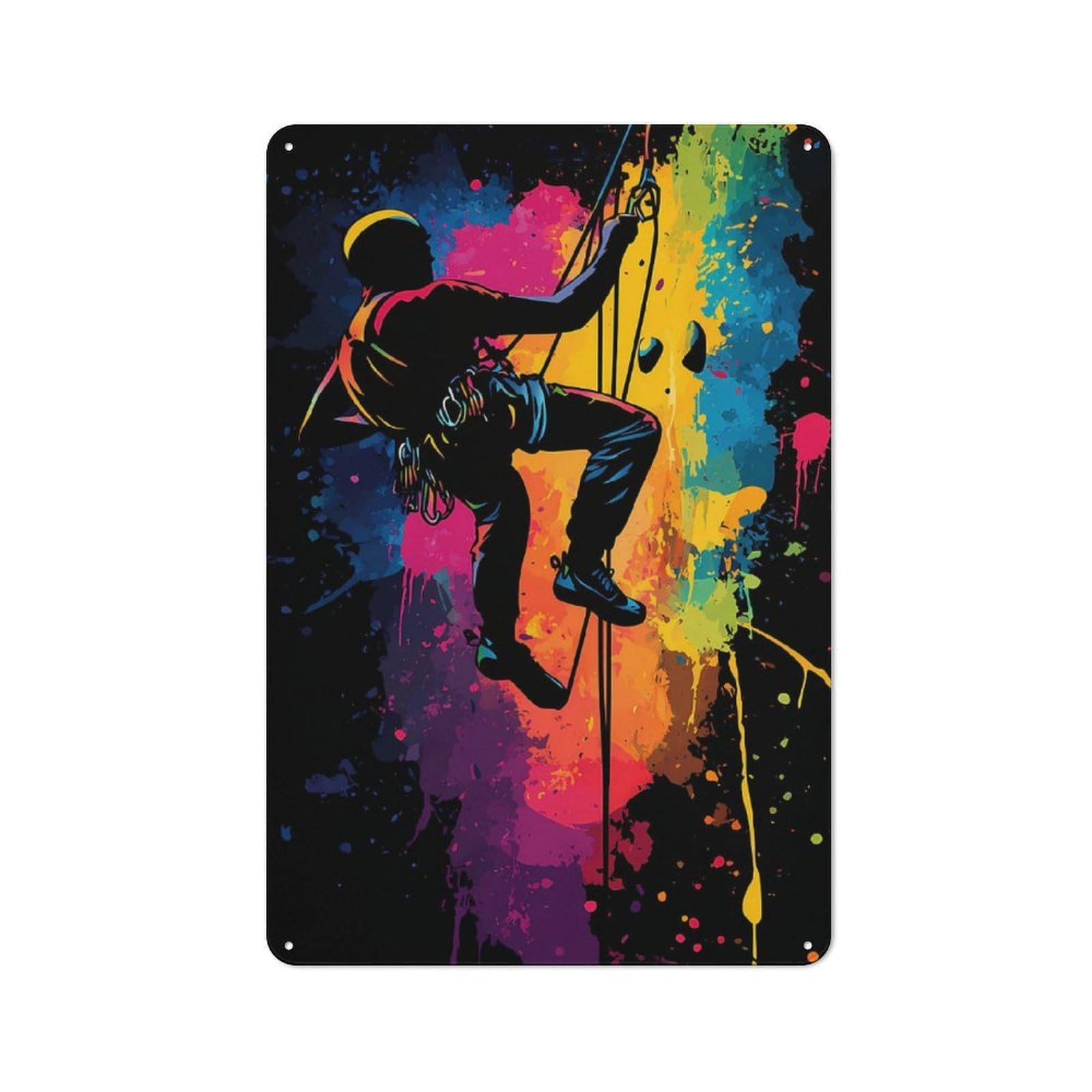 Junmoney Rock Climbing Silhouette Metal Wall Art Sign 30X20cm, Old Fashioned Nostalgic Wall Art For Living Room, Hallway, Kitchen Or Cafe
