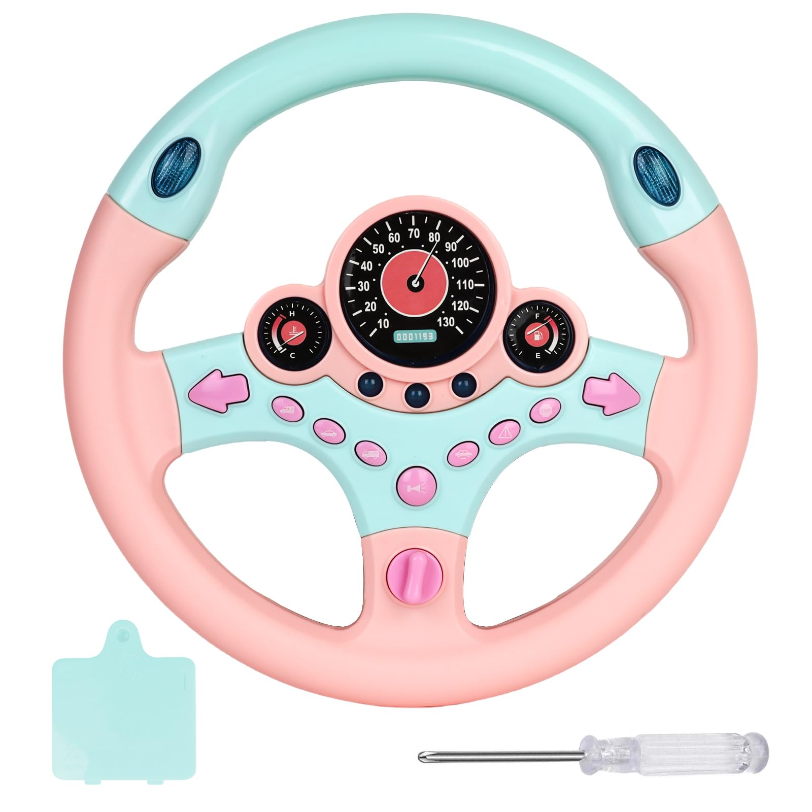 VIVIYCFISH Toy Steering Wheel for Kids with Light and Music,Simulated Driving Toys Gift for Toddlers 3+ (Pink)