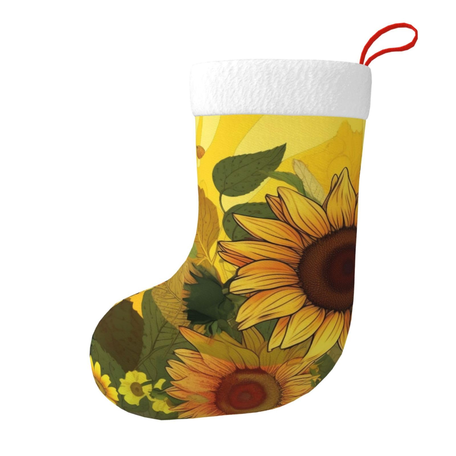 Yellow Sunflowers Print Christmas Stocking, 28x45cm Holiday Hanging Stockings for Fireplace, Tree Decorations, Gift Giving, and Party Festive Decor