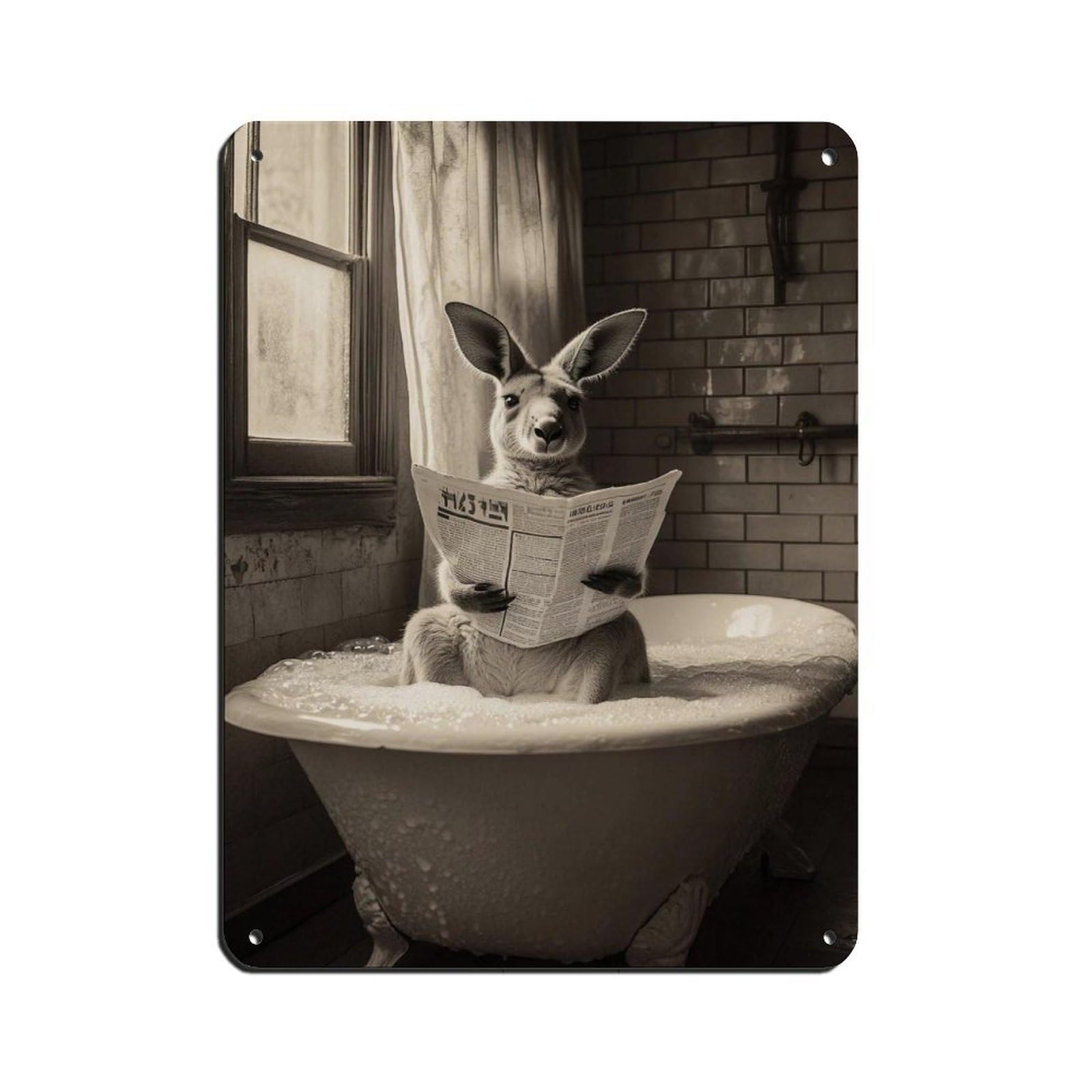 Quirky Kangaroo Reading Newspaper Retro Poster Metal Tin Sign Chic Art Retro Iron Painting Bar People Cave Cafe Family Garage Poster Wall Decoration 12x16inch(30x40cm)