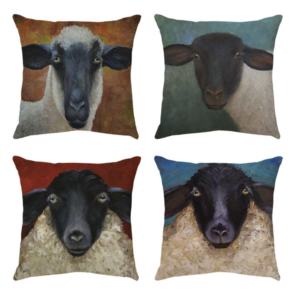 4 Piezas Funda de Almohada 65x65cm Oveja Linda Fundas de Cojín Terciopelo Sencillo y Decorativo para Sofá Camas Dormitorio Coche Lino Cojines Throw Pillow Covers （26x26in）