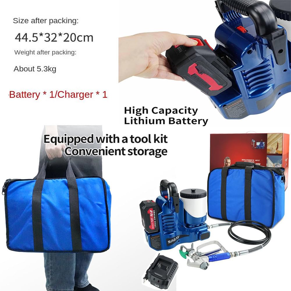 Spruzzatore di Vernice Macchine per Verniciatura Airless Spruzzo Airless Elettrica,1,2 L capacità, motore, pressione 15 MPa,6 regolazioni,2,8kg con cinturino,batteria ricaricabile Battery3