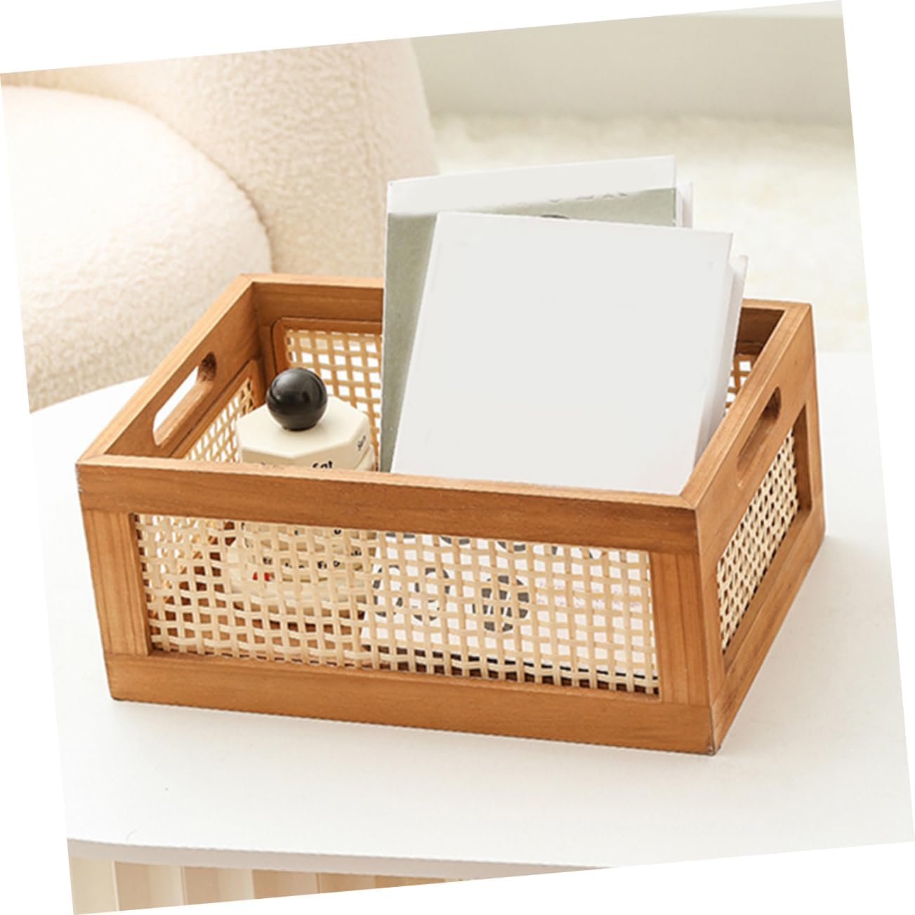 Vintage Solid Wood Storage Basket Large Capacity Woven Organizer for Nursery Bathroom Bedroom Multifunctional Home Storage and Decorative Holder