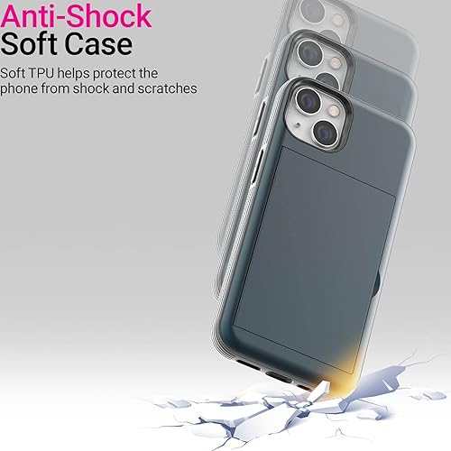 Miniatura 6 de JUST4YOU Funda para iPhone 13 Mini con tarjetero con función atril protectora de doble capa (azul marino) CS_BR_OC_I13M_NY