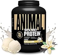 Animal 100% Whey Protein Powder Vanilla 4lb - Low Sugar BCAA Blend for Workout Recovery & Meal Replacement