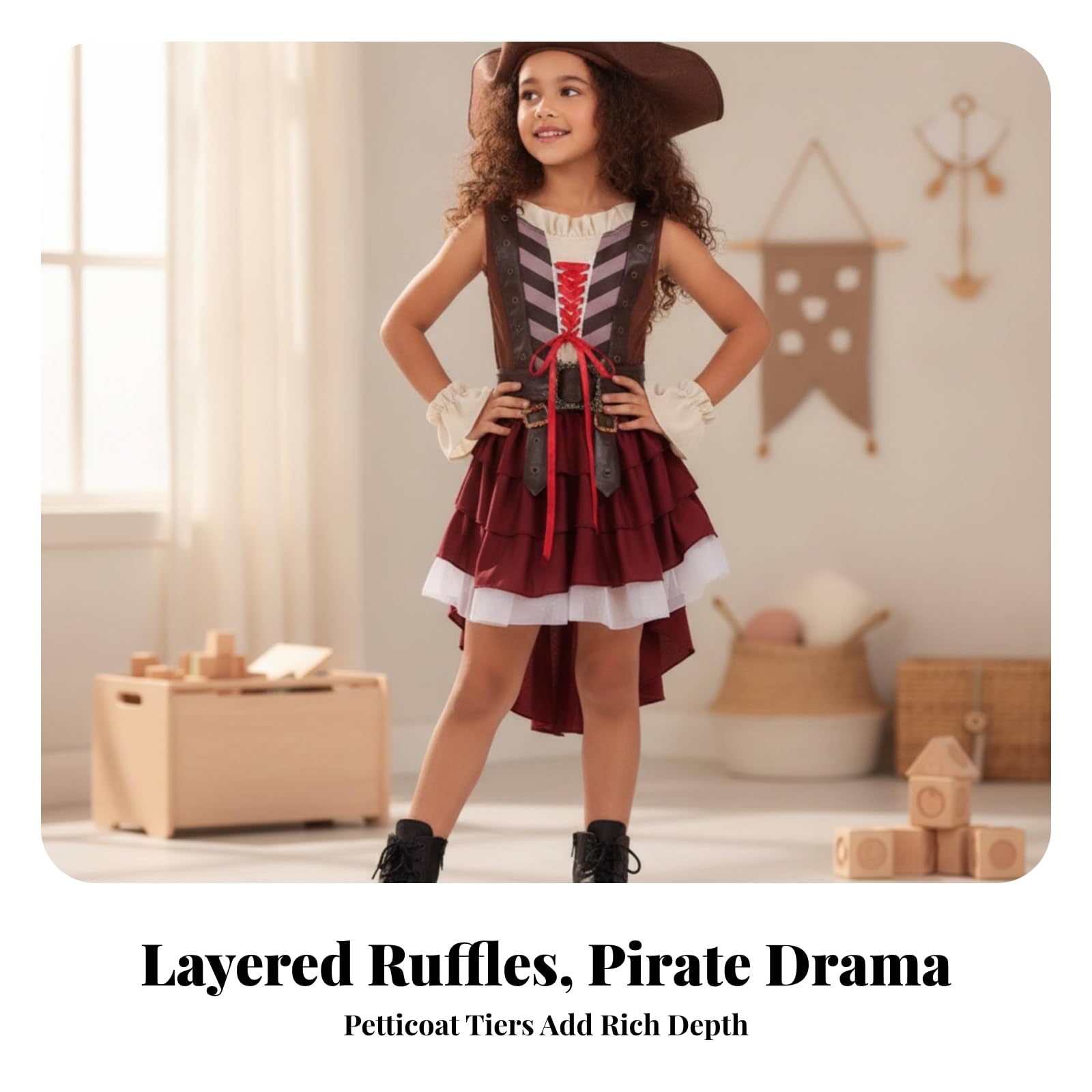 Ärmellos Piraten-Outfit mit Hut | Mädchenkostüm Piratin, mehrlagig, Verkleidung, für Karneval, Fasching, Themenparty