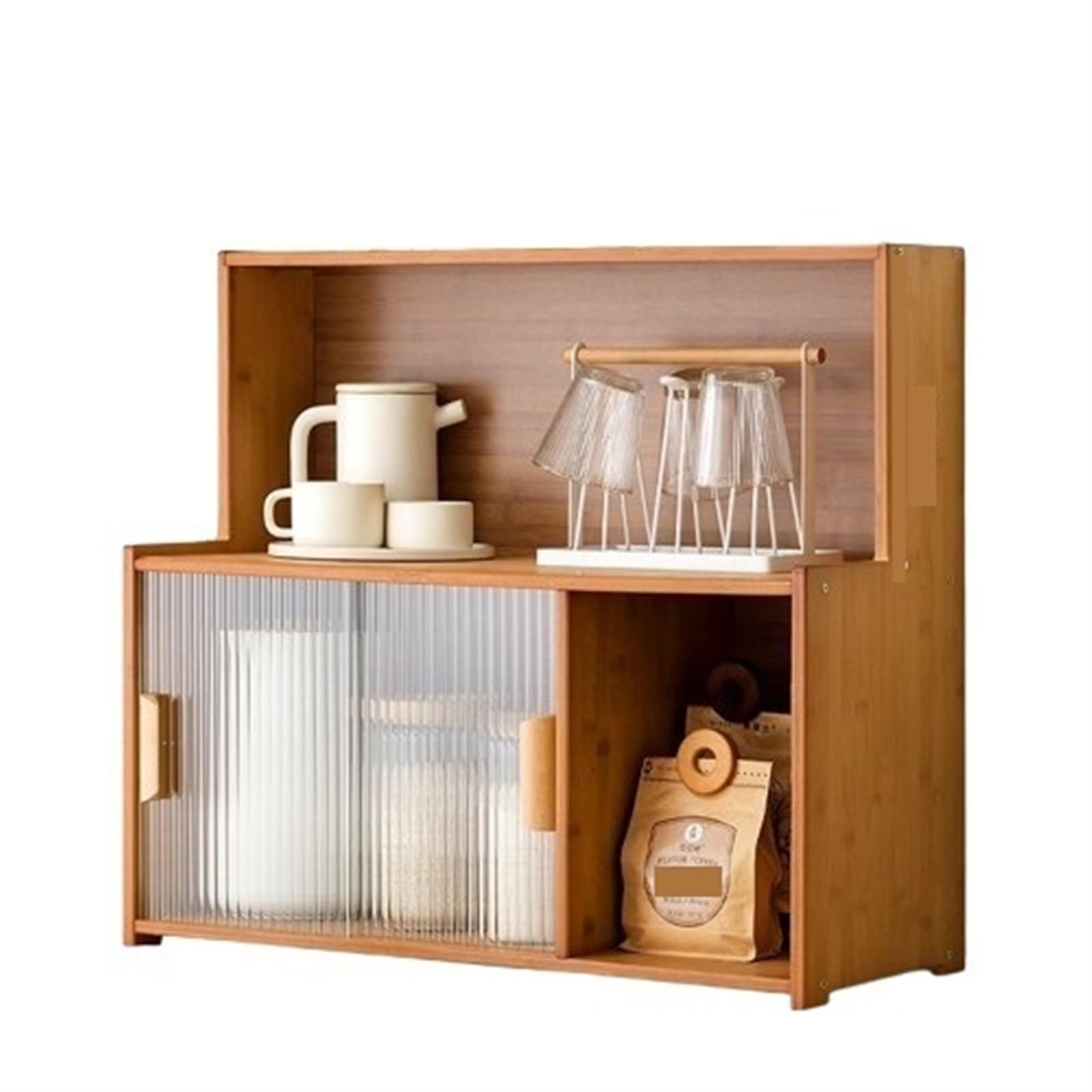 Kitchen Pantry Storage Cabinet Multipurpose Desktop Shelf Bookcase Floor Storage Cabinet with Transparent Door Multi Scenario Use(Brown,67cm)