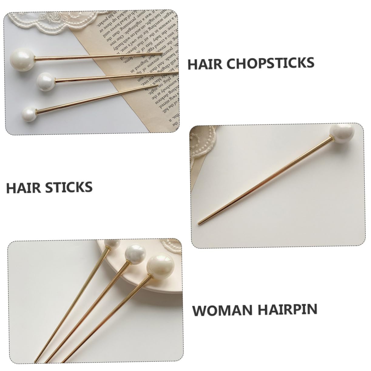 FRCOLOR 3 set di 3 forcine per capelli con perle, bacchette cinesi, bacchette cinesi, bacchette per capelli di perle, forcine per capelli di perle squisite da donna