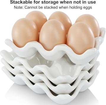 DEAYOU 4 Pack 24 Cups Egg Tray Holders, Porcelain Egg Container for Countertop Fridge, Ceramic Eggs Keeper Storage Organizer, Tiny Egg Dispenser Serving Dish Serveware for Display, Kitchen, White