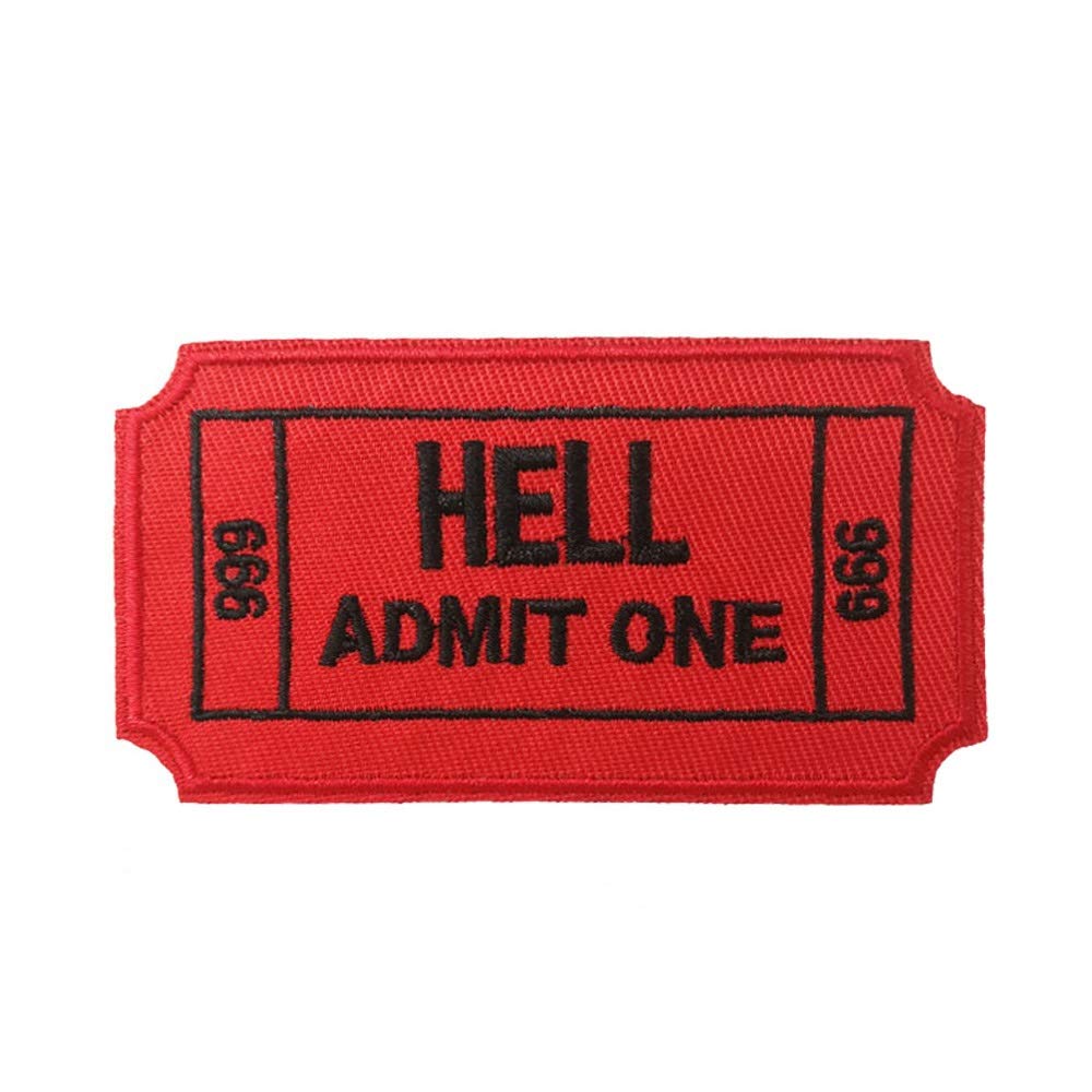 Cute-Patch Hell Admit One 666 Ticket Embroidered Iron on Sew on Patches Fun Meme Hat Deco Badge