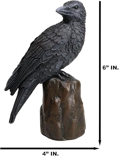 Miniatura 2 de Ebros Gift Harbinger of Doom - Figura realista de cuervo oscuro, cuervo carroñero, pájaro carroñero posado en el tocón de árbol, 6 pulgadas de alto,
