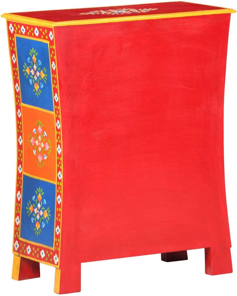 Hand Painted Mango Wood Sideboard Cabinet 23.6x11.8x29.5 Inches Solid Wood Storage with Doors and Drawer