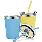 Vermida Kids Cups with Straws and Lids Leak Proof, 12oz Sippy Cups for Toddlers 1-3, 2 Pack Spill Proof Cup Stainless Steel Kids Cups with Lids for School, Outdoor (Blue & Yellow)