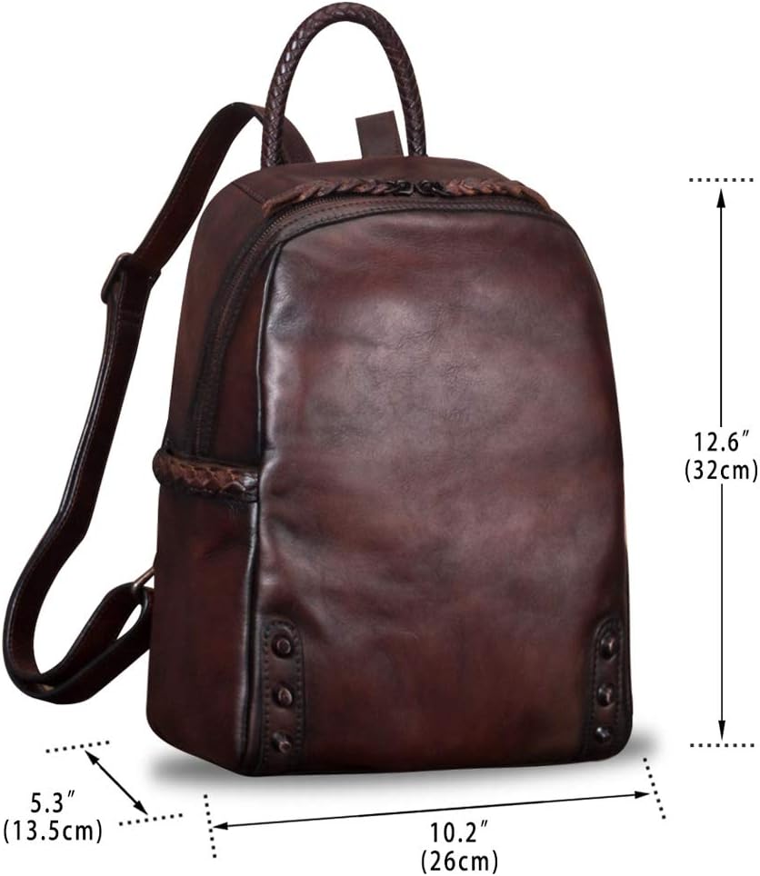 IVTG Genuine Leather Backpack for Women Vintage Real Leather Knapsack Purse Rucksack Fashion Daypack Bag High Capacity (Coffee) - Image 4