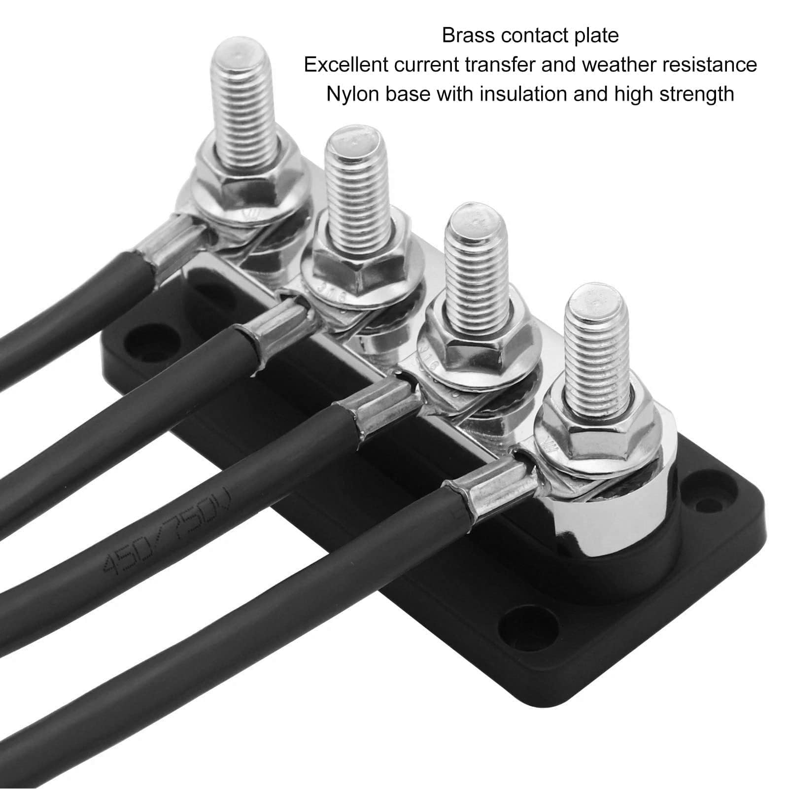 Batterie-Sammelschiene, Stromverteilerblock, DC 12 V Bis 48 V, 600 A, Hochstrom, M10, 4 Bolzen, Stromverteilerblock für Auto, Wohnmobil, Boot, Yacht, Anschlussbolzen, Sammelschiene (Schwarz)