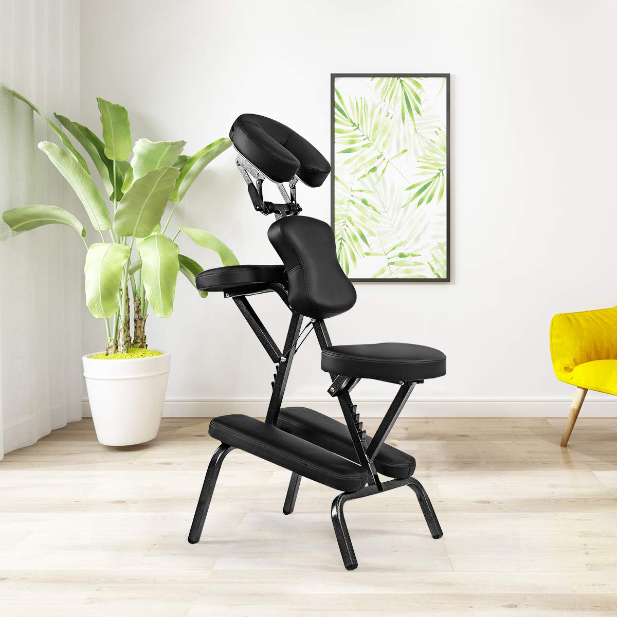 GOPLUS Chaise de Massage Pliable Hauteur Réglable 110-120CM Coussin Eponge Elastique Design Ergonomique Sac Transport 150KG Noir