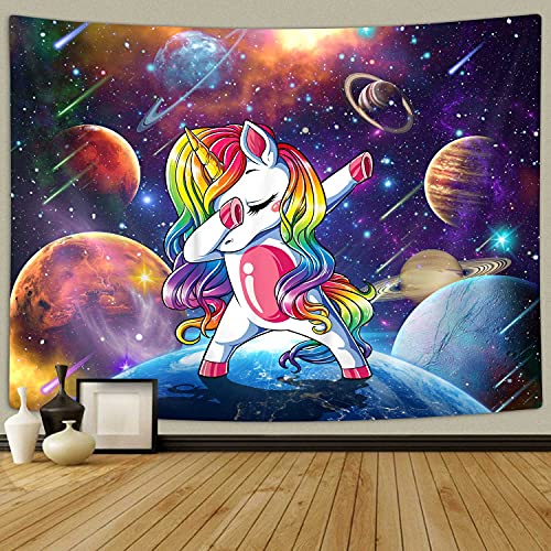 Unicorn Tapestry, Cool Kids Magic Fantasy Boy Girls With Planet In Space Wall Hanging Tapestries For Bedroom Living Room Dorm Home Divider Door Curtain Balcony Sheer Studio Room Decoration (60Wx40L) #TOP1