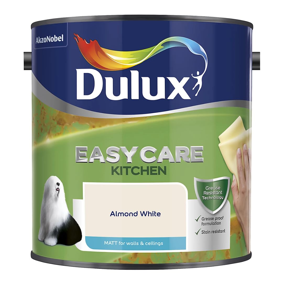 Almond White Dulux Easycare Kitchen Matt Emulsion Paint 2.5L – Grease & Stain Resistant, Washable Matt Finish, Durable Interior Paint for Kitchen Walls & Ceilings