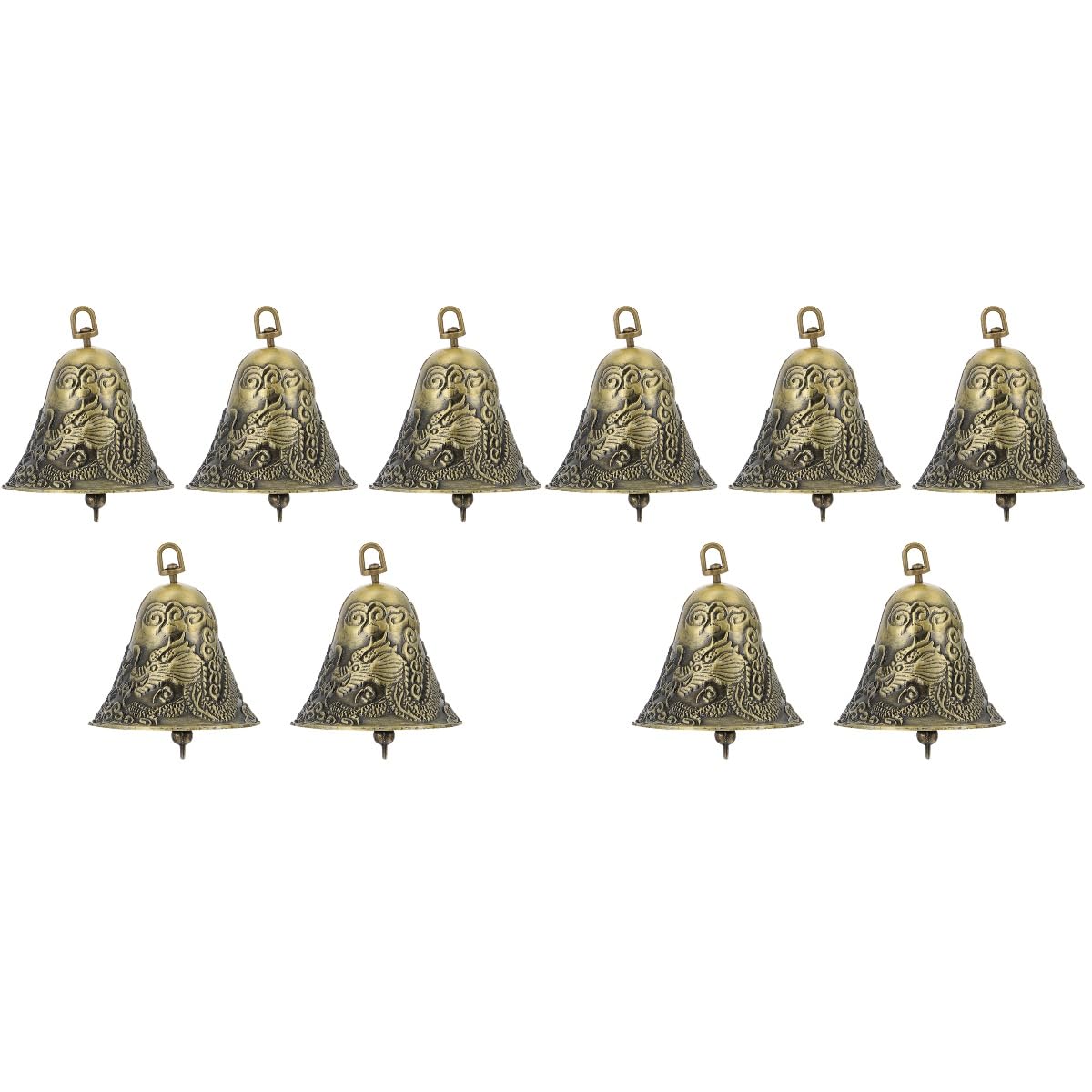 LOGOFUN 10 Pcs Vintage Hanging Bell with Dragon and Phoenix Pattern Hanging Fengshui Wind Chimes for Home Garden Patio Yard Front Door Decorations