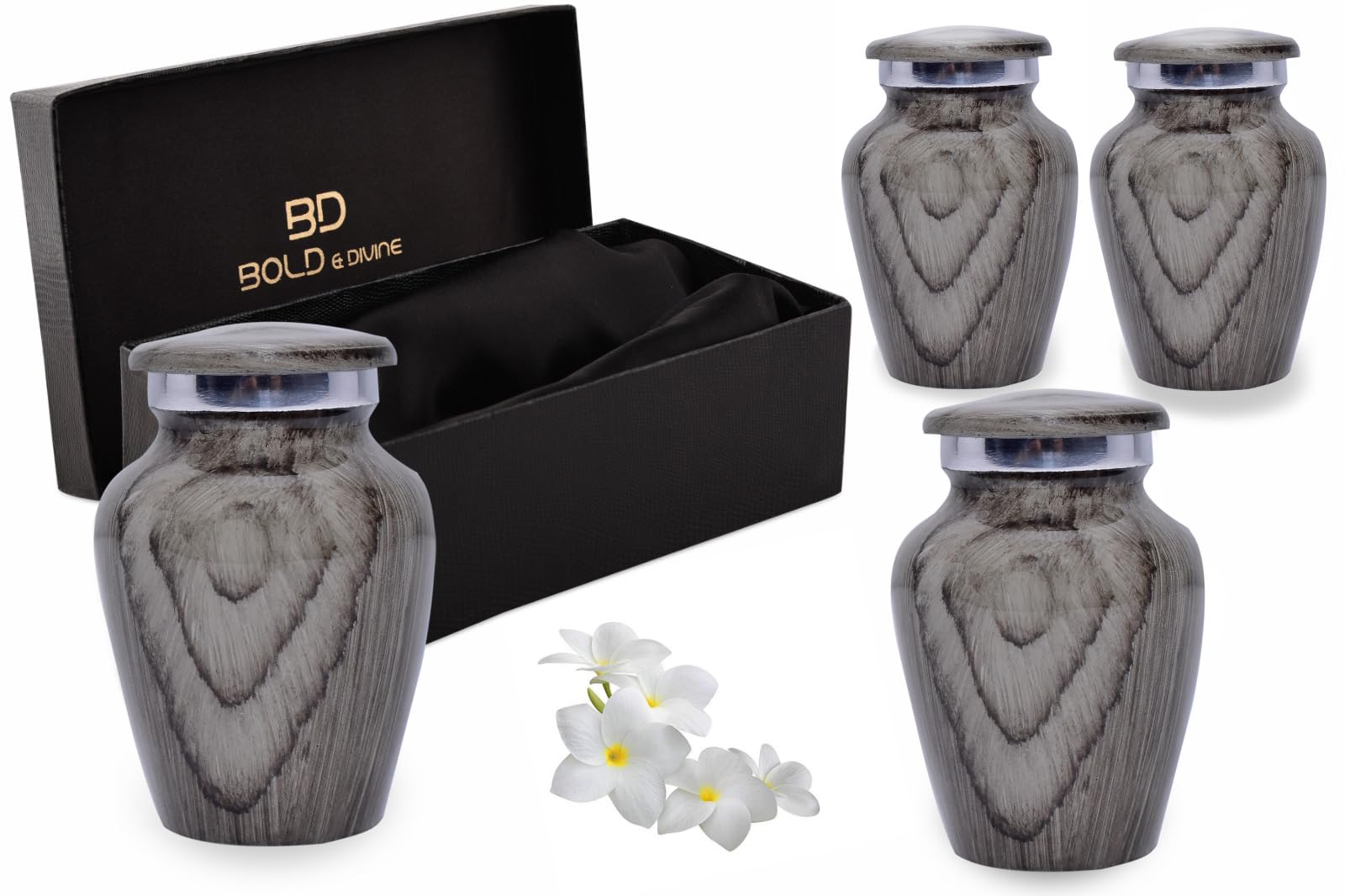 BOLD & DIVINE Wooden Textured Theme Keepsake Urn | Human Ashes Memorial Urn, Burial, Funeral Cremation Urns (Grey Wood, Set of 4_Mini) — image 1