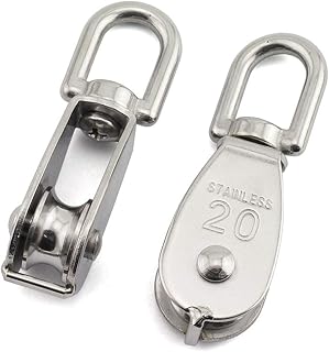JCBIZ 1-Pack M20 Single Pulley Block Stainless Steel Heavy Duty Hardware Single Wheel Swivel Rigging Lifting Wheel Fixed Pulley for Wire Rope Loading 75kg