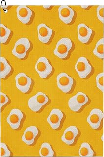Bright Fried Egg Golf Towel Portable Microfiber Waffle Pattern Quickly Remove Dirt 24x16In