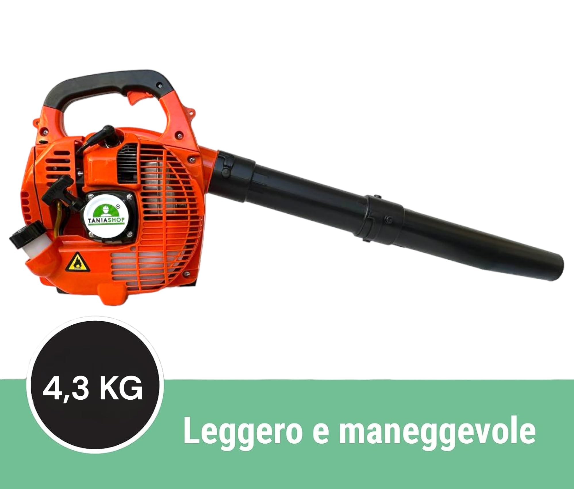 Soffiatore a scoppio 25.4CC con motore 2 Tempi Potenza 0.65kW Soffiatore da giardino per manutezione spazi esterni leggero e portatile, per la cura del prato, detriti e pulizia del cortile