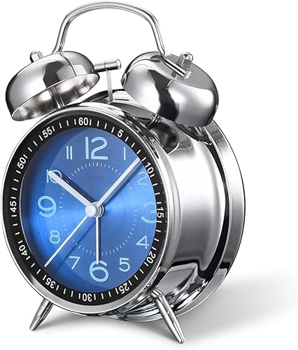 KAMEISHI Loud Alarm Clock for Heavy Sleepers Adults, Retro 4.5 Inches Twin Bell Battery Operated Analog Kids Desk Clocks for Bedrooms Bedside (Blue)