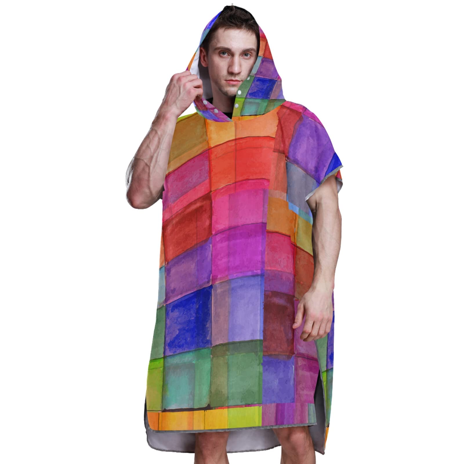 Poncho de surf à carreaux avec capuche et poche - Séchage rapide - En microfibre - Pour le bain, la plage, l'extérieur