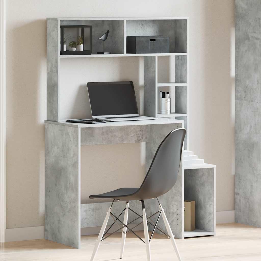 Scrivania con ripiano grigio cemento, 100 x 45 x 140 cm, in legno, grande scrivania da ufficio con spazio di archiviazione, versatile come tavolo da gioco o scrivania per computer, utilizzabile per