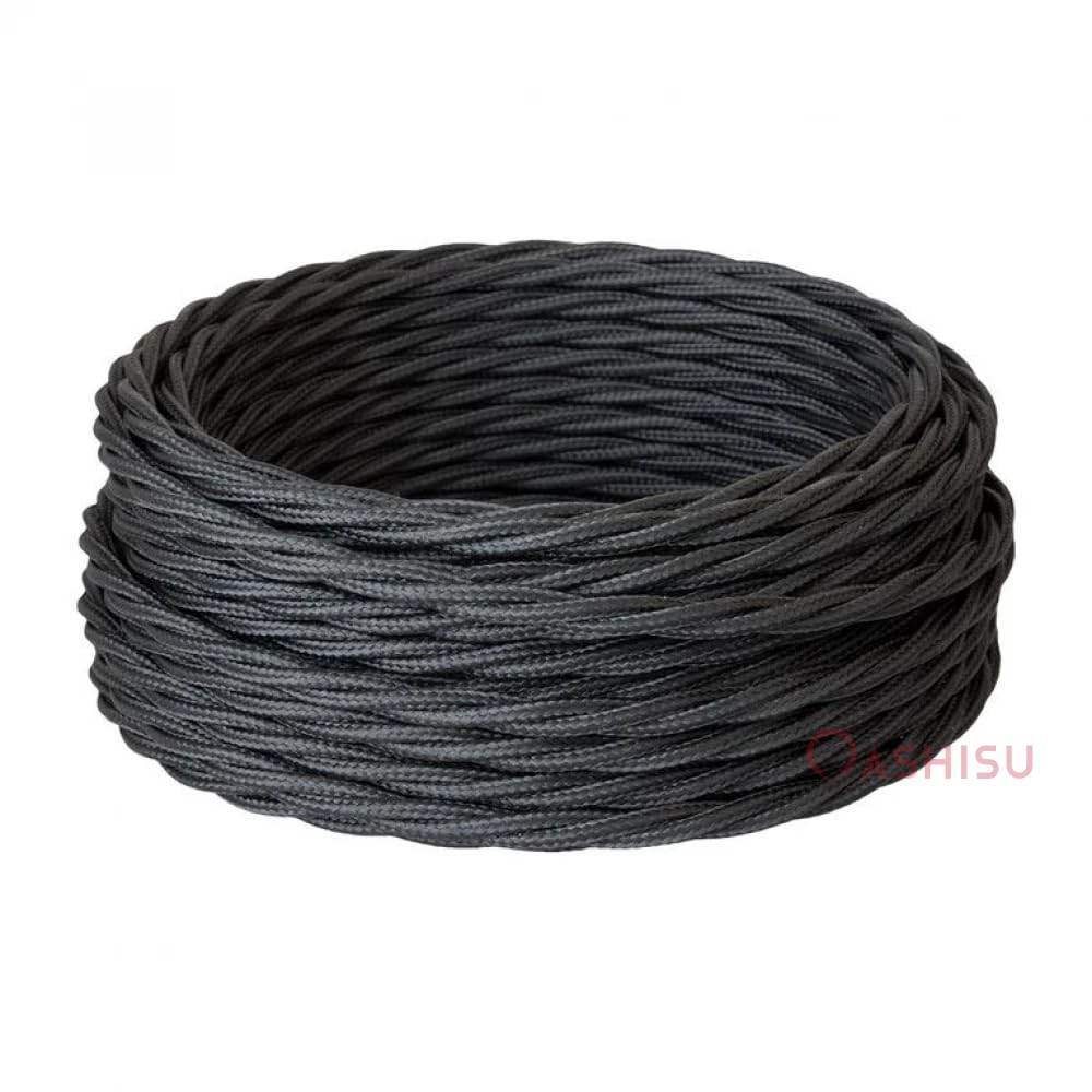 Câble électrique textile couleur NOIR, tressé vintage, 5 m, 2 x 0,75 mm², fil textile pour plafonniers, lampes, lustres, appliques et abat-jours – Style classique DIY bricolage
