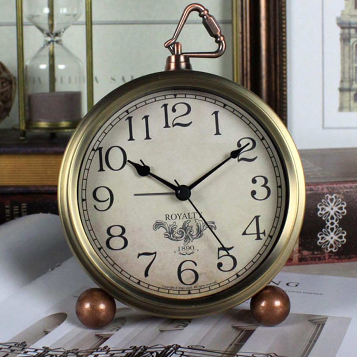 TOYANDONA Vintage Geräuschloser Tischwecker Wecker im Amerikanischen Stil aus Metall und Glas Batterie Stilvolle Retro Uhr für Büro und Zuhause