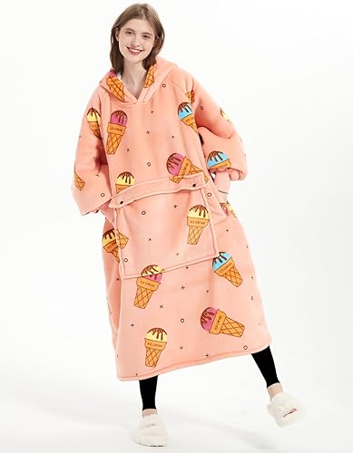 Miniatura 7 de Manta portátil de sherpa con capucha, para adultos, todos los patrones, de gran tamaño, sudadera con bolsillos