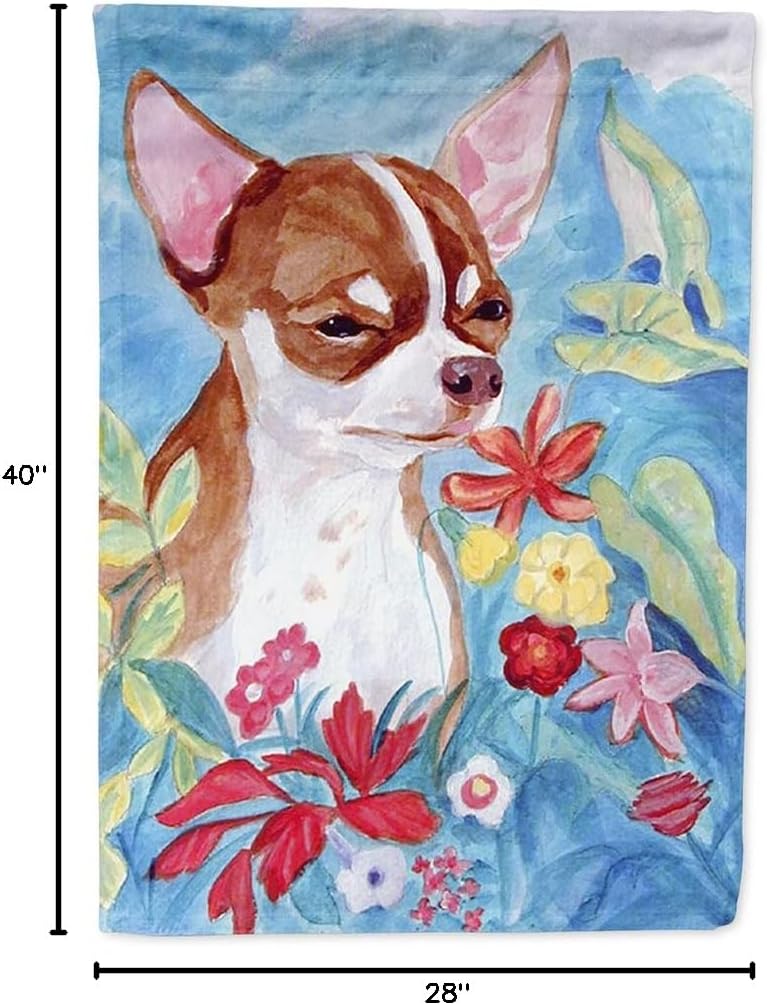 Caroline's Treasures 7053CHF Chihuahua in Flowers House Flag Large Porch Sleeve Pole Decorative Outside Yard Banner Artwork Wall Hanging, Polyester, House Size, Multicolor