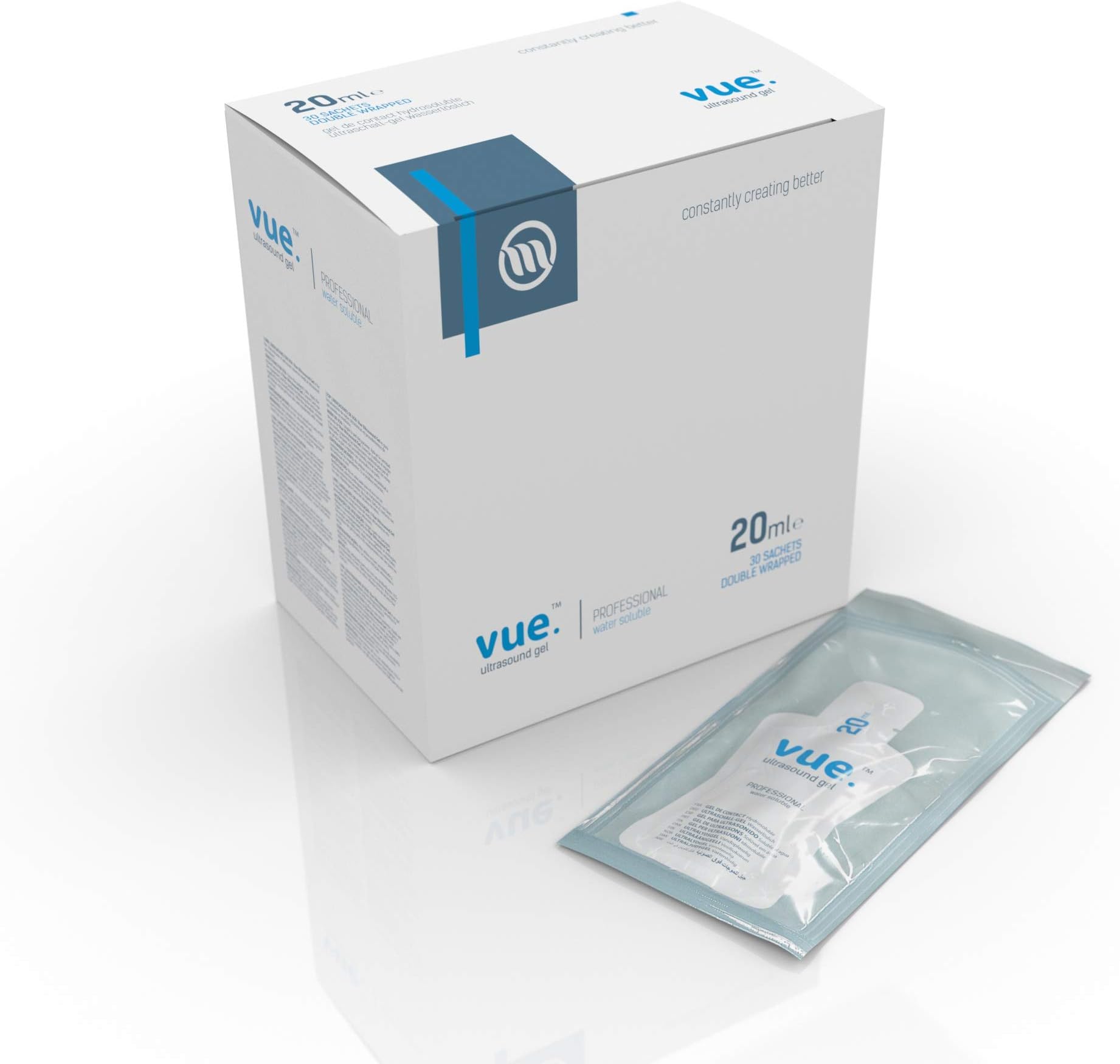 Vue Ultrasound Gel (20ml x30) - Sterile Double Wrapped Sachets Clear Conductive Transmission Gel for Ultrasound Monitors and Doppler Machine (20ml Double Wrapped Sachets - x30)