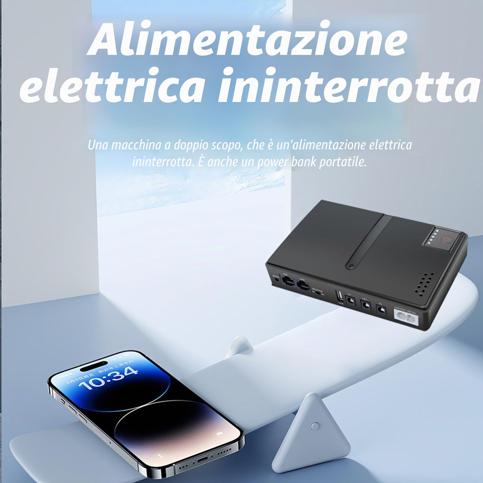 Gruppo di continuità, Gruppo di continuità Compatto con Batteria Riserva, Uscita da 18 W per Router, Fotocamera, Modem, Progettato per Essere Piccolo e Facile da (Normative europee)